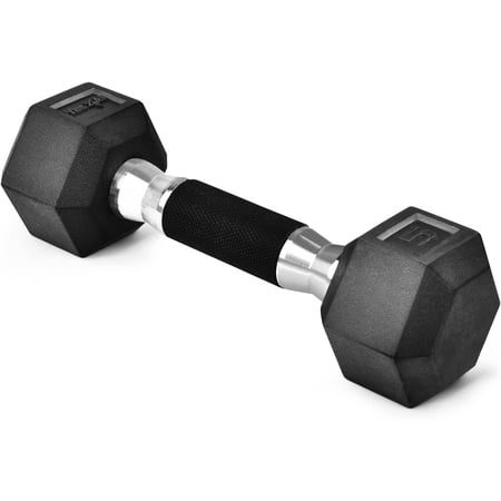 Yes4All 5 lbs Hex Rubber Grip Dumbbell Weight Set, Single