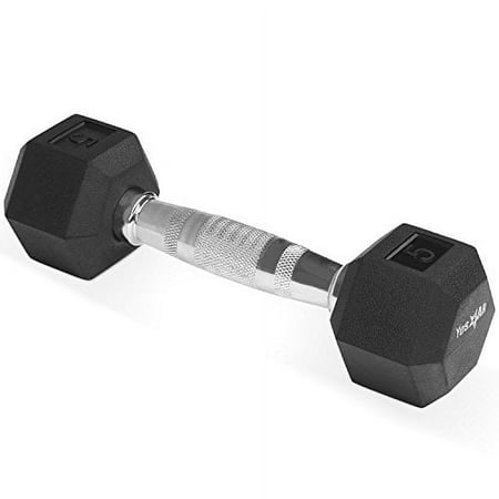 Yes4All 5 lbs Rubber Coated Hex Dumbbell, Single