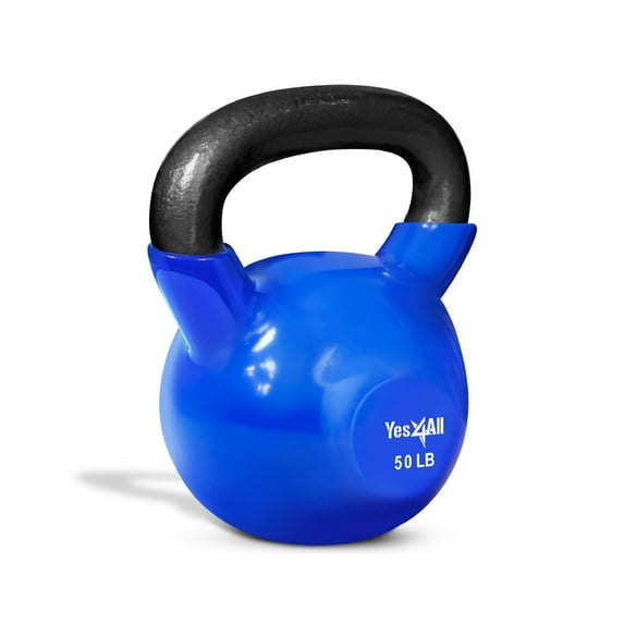Yes4All 50lb Vinyl Coated Cast Iron Kettlebells for Full Body Workouts, Strength Training, Push-Ups, Grip Exercises, and Fitness