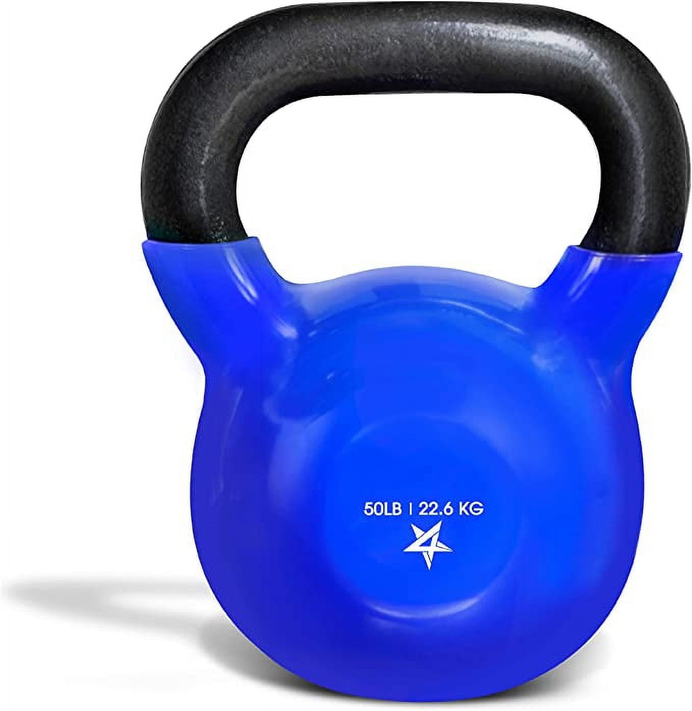 Yes4All 50lb Vinyl Coated Kettlebell, Blue, Solid Cast Iron, Flat ...