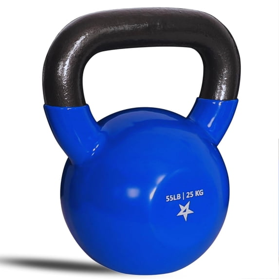 Yes4All 55 Pound Kettlebell, Single Vinyl Coated Cast Iron Weight for Home Gym, Blue