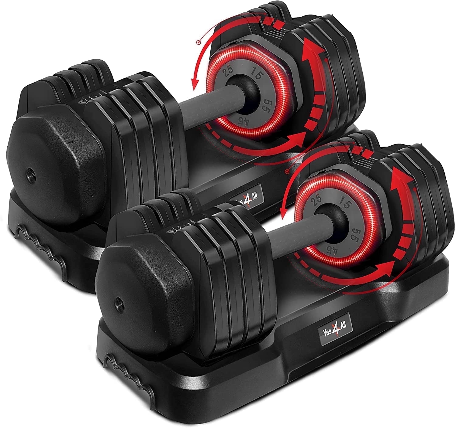 Yes4All 55lbs Adjustable Dumbbell, Quick Select 15-55 Red, Pair