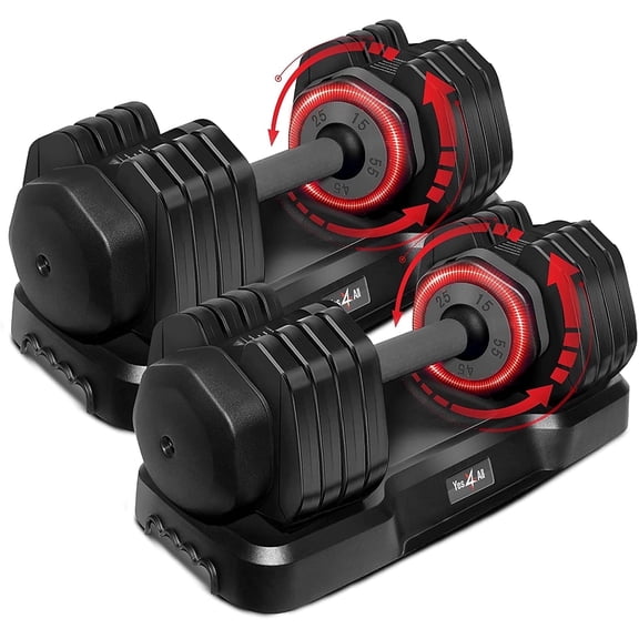 Yes4All 55lbs Adjustable Dumbbell, Quick Select 15-55 Red, Pair