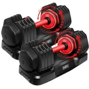 Yes4All 55lbs Adjustable Dumbbell, Quick Select 15-55 Red, Pair