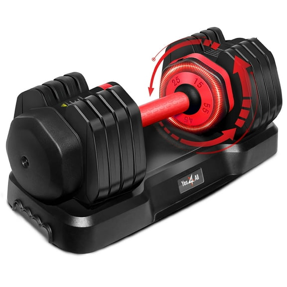Yes4All 55lbs Red Grip Adjustable Dumbbells Weights, 5 in 1 Weights Dumbbell with One Second Dial Handle for Different Workout Levels