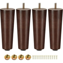 Yes4All 6 Inches Round Wood Furniture Legs Set of 4 - Wooden Replacement Feet for Couch, Bed, Bench - Adjustable Sofa, Ottomans Tapered Leg with Leveler - Brown Rubber Wood Parts for Table, Chair