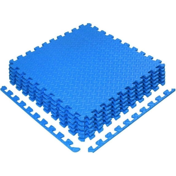 Yes4All 6 pcs Interlocking Exercise Foam Mats, Cover 24 sqft, 3/8 inch, Blue Color