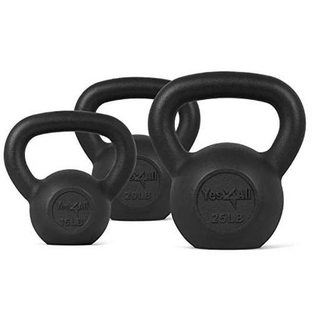 Yes4All 60 lb Cast Iron Kettlebell, Black, Combo / Set, Includes 15-25lb