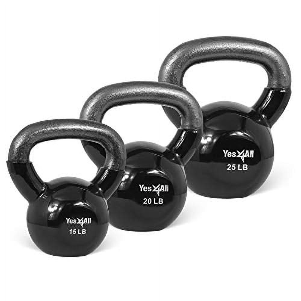 Yes4All 60 lb Vinyl Coated / PVC Kettlebell, Black, Combo / Set, Includes 15-25lb - image 1 of 8