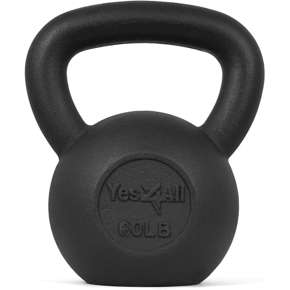 Yes4All 60 lbs Kettlebell Heavy Cast Iron Solid Smooth Handle Weights for Women/Men, Strength Training Equipment