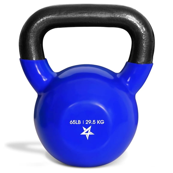 Yes4All 65 Pound Kettlebell, Single Vinyl Coated Cast Iron Weight for Home Gym, Blue