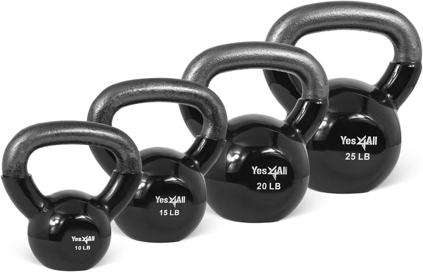 Yes4All 70 lb Vinyl Coated / PVC Kettlebell, Black, Combo / Set, Includes 10-25lb - image 1 of 8