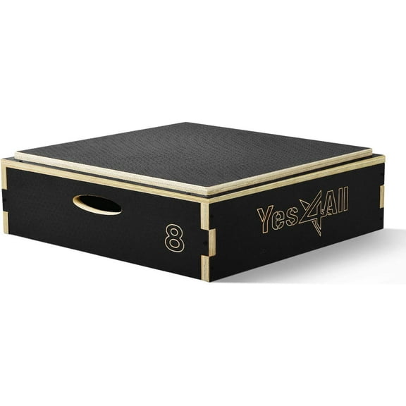 Yes4All 8 in Stackable Wooden Plyo Box, with Anti-Slip Surface for Home Gym, Black