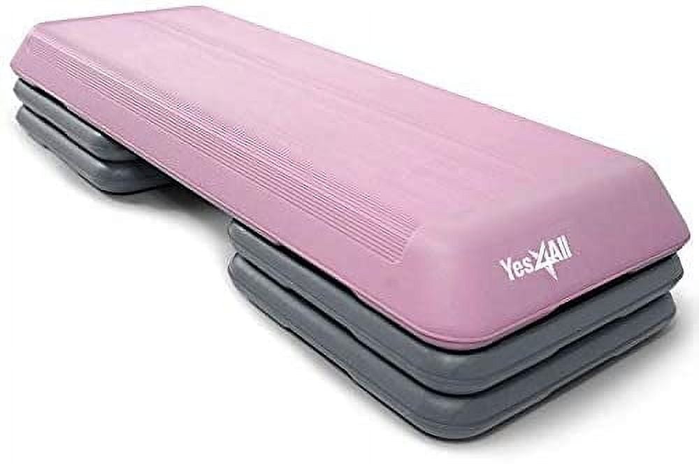 Yes4All Adjustable Aerobic Step Platform 40 in x 16 in with 4 Risers Pink and Grey