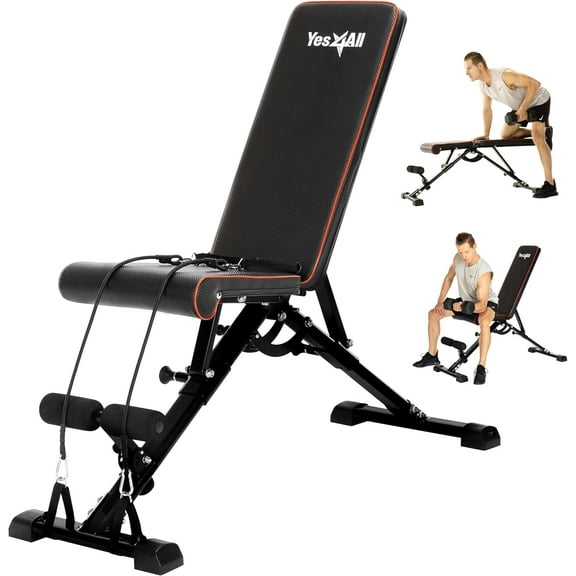 Yes4All 880lb Capacity Adjustable Weight Bench, Foldable Workout Bench for Home Gym, Incline Bench with Innovative Stabilizing Frame