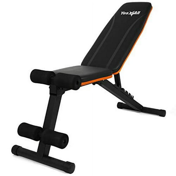Yes4All Adjustable Weight Bench / Utility Weight Bench with Foldable Design – Weight Capacity 400 lbs (Orange)