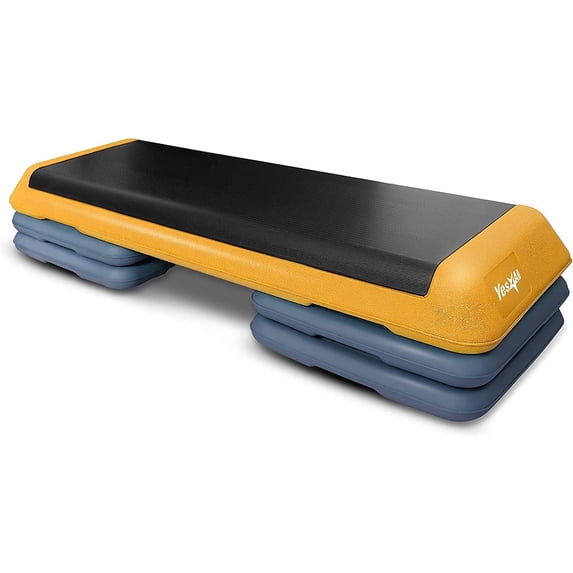 Yes4All Adjustable Workout Aerobic Exercise Step Platform Health Club Size with 4 Adjustable Risers Included and Extra Risers Options - Yellow/Dark Blue