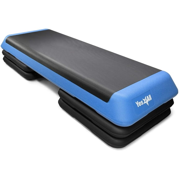 Yes4All Adjustable Workout Aerobic Exercise Step Platform Health Club Size with 4 Adjustable Risers Included and Extra Risers Options - Blue Black