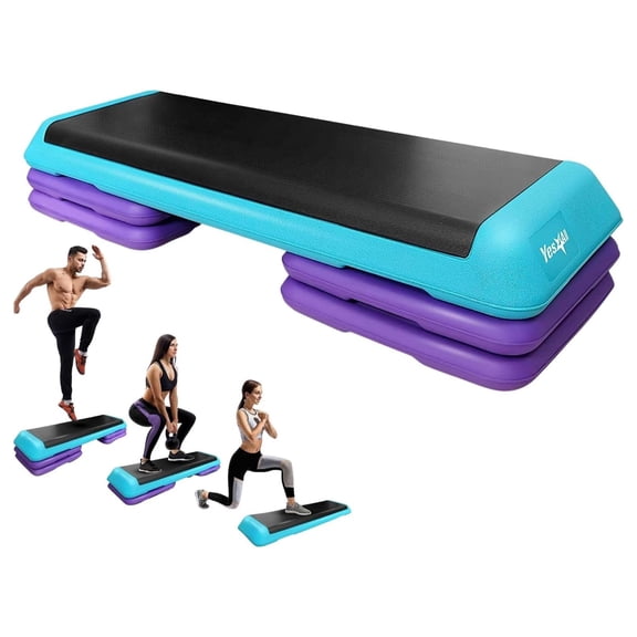 Yes4All Aerobic Deck Step Platform with 4 Adjustable Risers, Health Club Size, Teal/Purple
