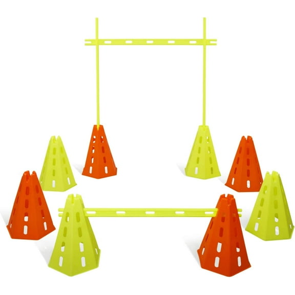 Yes4All Agility Cones Hurdle, Set 4 Green & 4 Orange Cones & 4 Green Bars