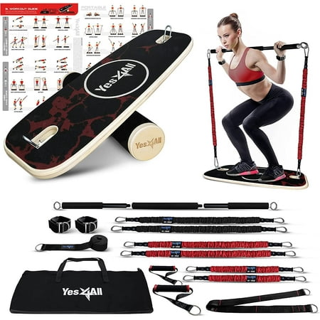 Yes4All Balance Board Trainer and Exercise Bands, Multi-Functional Set for Full Body Workout