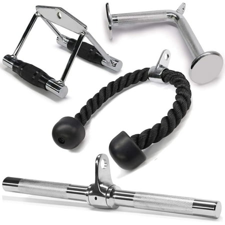 Yes4All Combo Double D Handle Cable Attachment, Tricep Rope/Tricep Pull Down Rope, Rotating Straight Bar, and V-Shaped Bar Handle