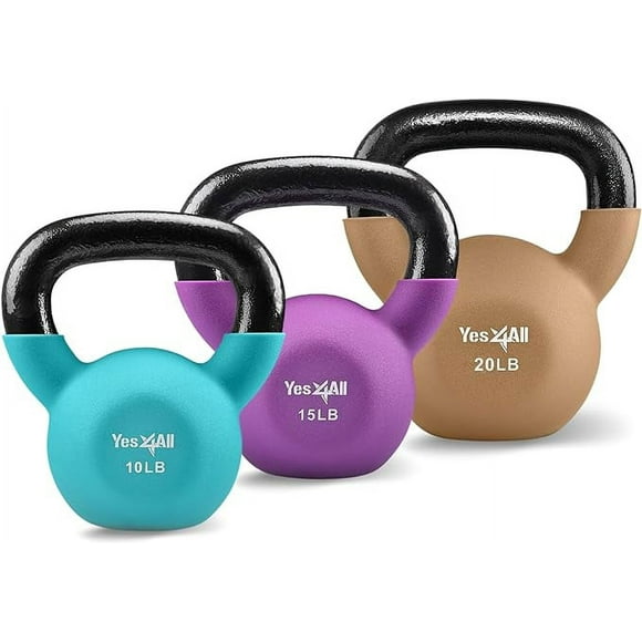 Yes4All Combo Yes4All Neoprene Coated Strength Training Kettlebells Color Weights 10 + 15 + 20lbs