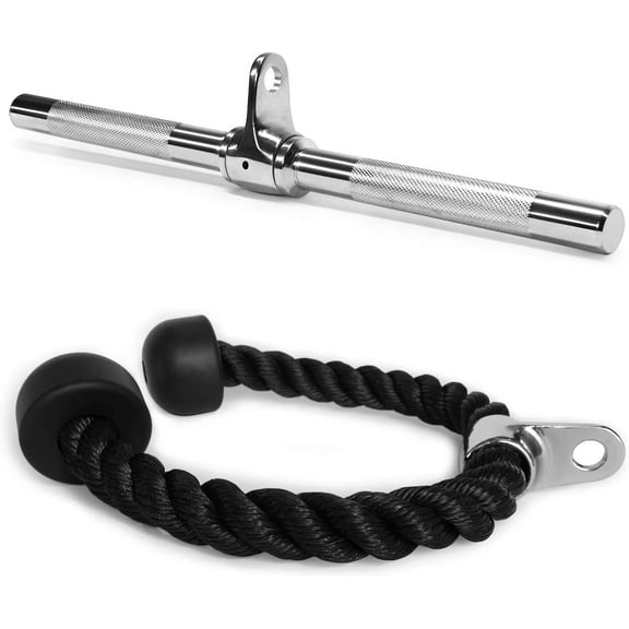 Yes4All Deluxe Tricep Rope + Straight Rotating Bar Cable Attachment Combo