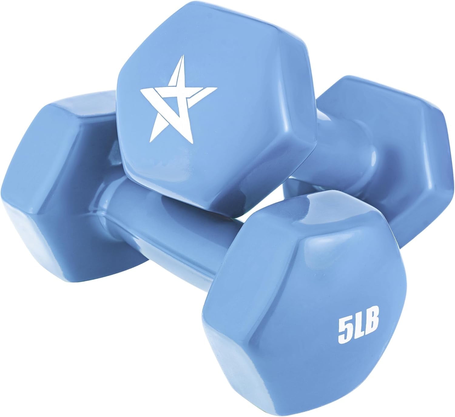 Yes4All 5lb Pair of Vinyl Hexagon Dumbbells - Dumbbells Set of 2 Hand Weights for Home Gym & Strength Training (2-15 lbs Weight Options) - Little Boy Blue