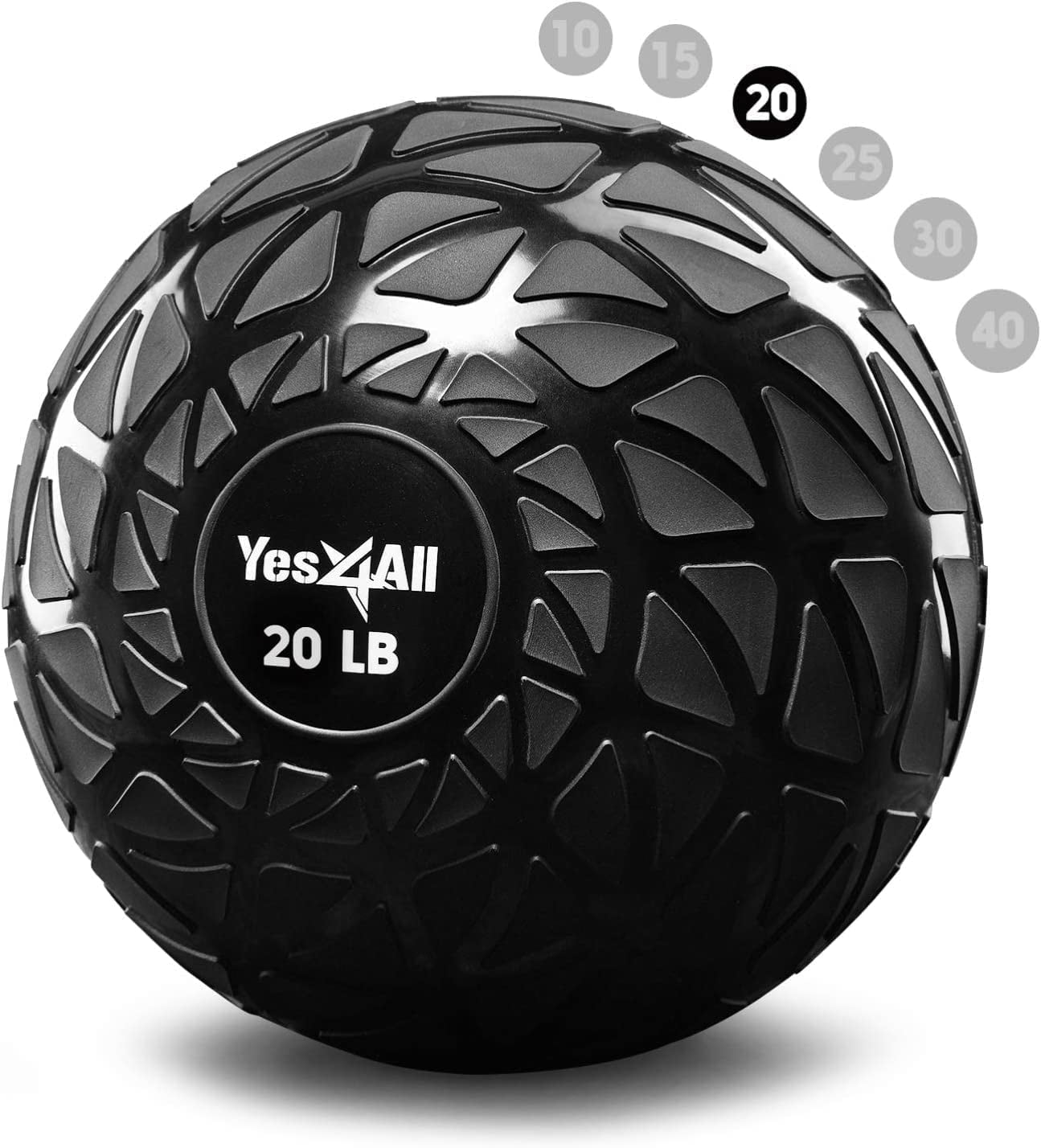Yes4All Dynamic Slam Ball, PVC Sand Filled Medicine Ball, 10-40lbs Weight Ball - Black 20LBS