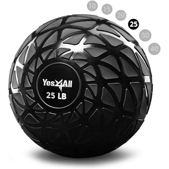 Yes4All Dynamic Slam Ball, PVC Sand Filled Medicine Ball, 10-40lbs Weight Ball - Black 25LBS