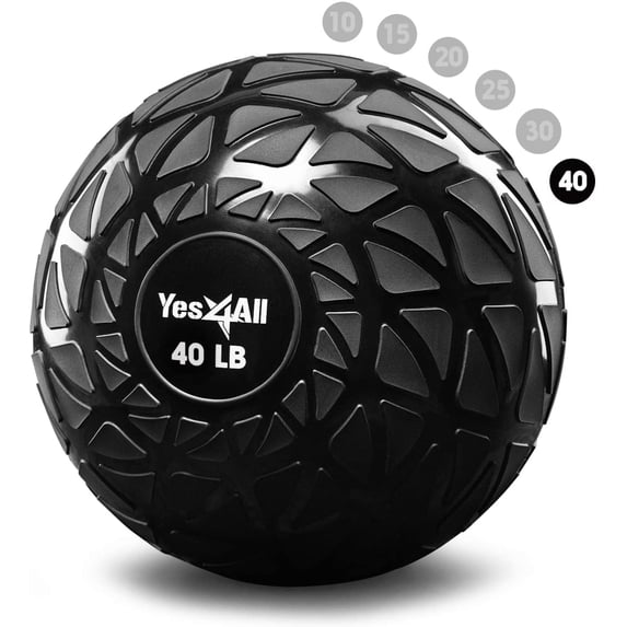 Yes4All Dynamic Slam Ball, PVC Sand Filled Medicine Ball, 10-40lbs Weight Ball - Black 40LBS