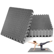Yes4All Gym Flooring for Home Gym, 24 SQ. FT Interlocking Exercise Mat, EVA Foam Floor Tiles Padding with Border - Gray
