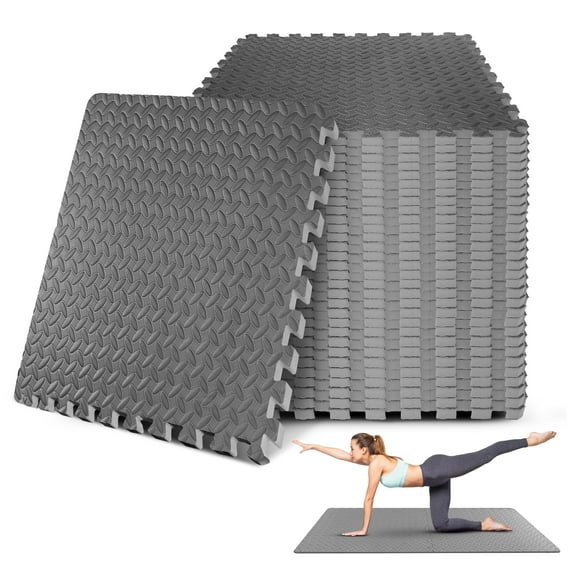Yes4All Gym Flooring for Home Gym, 120 SQ. FT Puzzle/Interlocking Exercise Mat, EVA Foam Floor Tiles Padding with Border, Gray