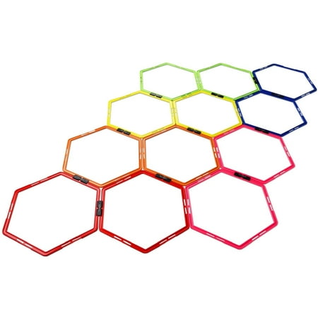 Yes4All Hexagon Agility Rings With Carrying Bag, 12 Rings, Colorful