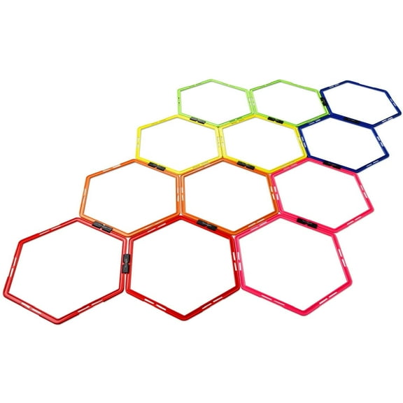 Yes4All Hexagon Agility Rings With Carrying Bag, 12 Rings, Colorful