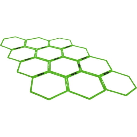 Yes4All Hexagon Agility Rings With Carrying Bag, 12 Rings, Green Neon