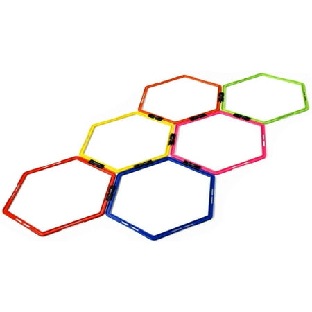 Yes4All Hexagon Agility Rings With Carrying Bag, 6 Rings, Colorful