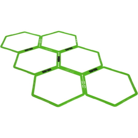 Yes4All Hexagon Agility Rings With Carrying Bag, 6 Rings, Green Neon