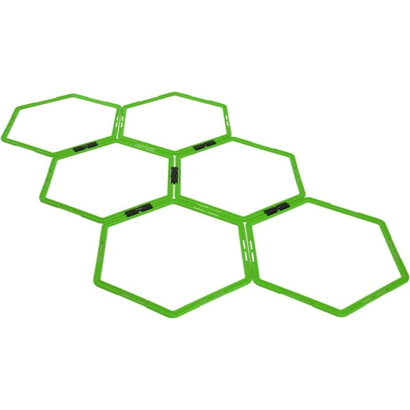 Yes4All Hexagon Agility Rings With Carrying Bag, 6 Rings, Green Neon