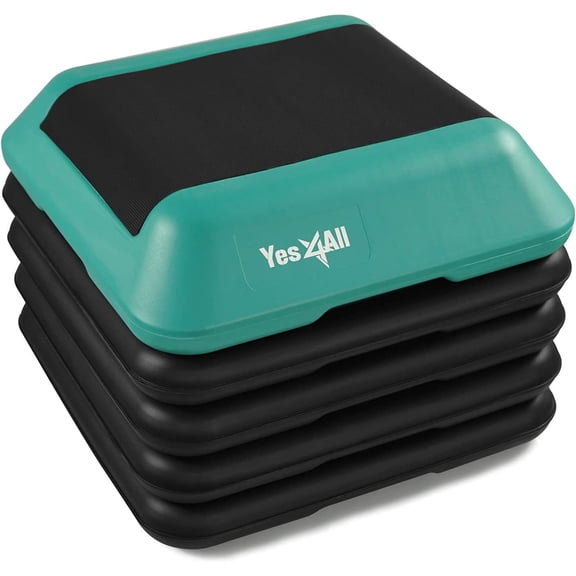Yes4All High Aerobic Deck Step Platform with 4 Adjustable Risers, Teal/Purple/Black