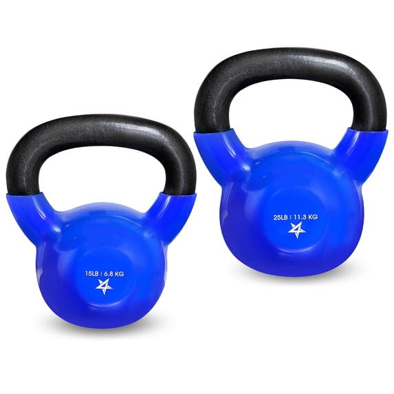 Yes4All Kettlebell Sets Vinyl Coated, Weights Set Great Kettlebells Combo for Full Body Workout and Strength Training Exercise Gym Equipment Blue, 15 25 lbs