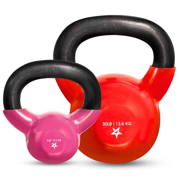 Yes4All Kettlebell, Vinyl Coated Cast Iron Kettlebell Sets 5 & 30lbs for Weights Exercises, Full Body Workout, Push Up, Grip Strength & Strength Training - Multicolor