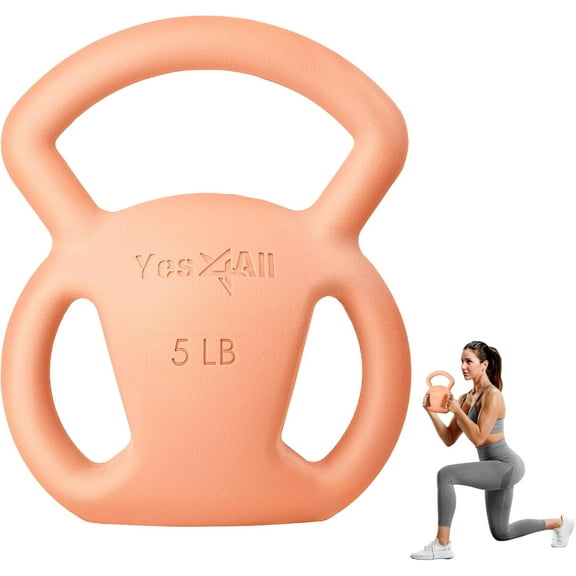 Yes4All Kettlebell Weight with Wide Multigrip Handle for Dumbbell Weights Exercises, Full Body Workout Equipment - 05lbs - Peach Fuzz