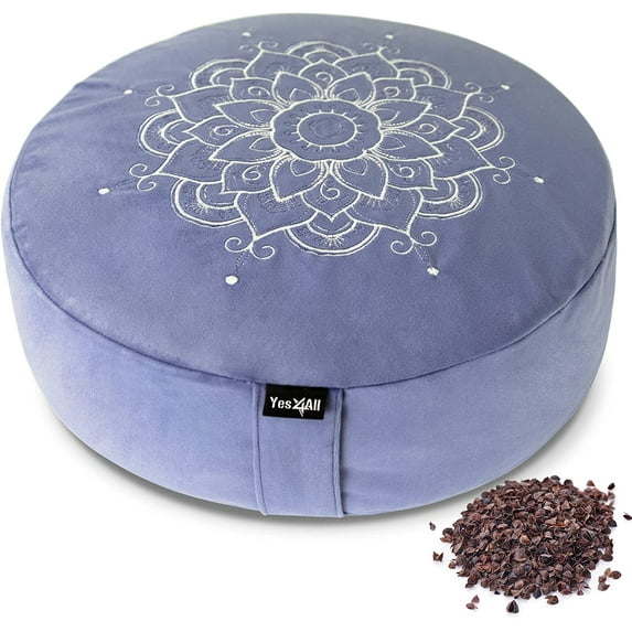 Yes4All Meditation Cushion & Floor Pillow Extra Foam Zafu Buckwheat, Mandala Pattern Yoga & Meditation Bolster Pillows Violet