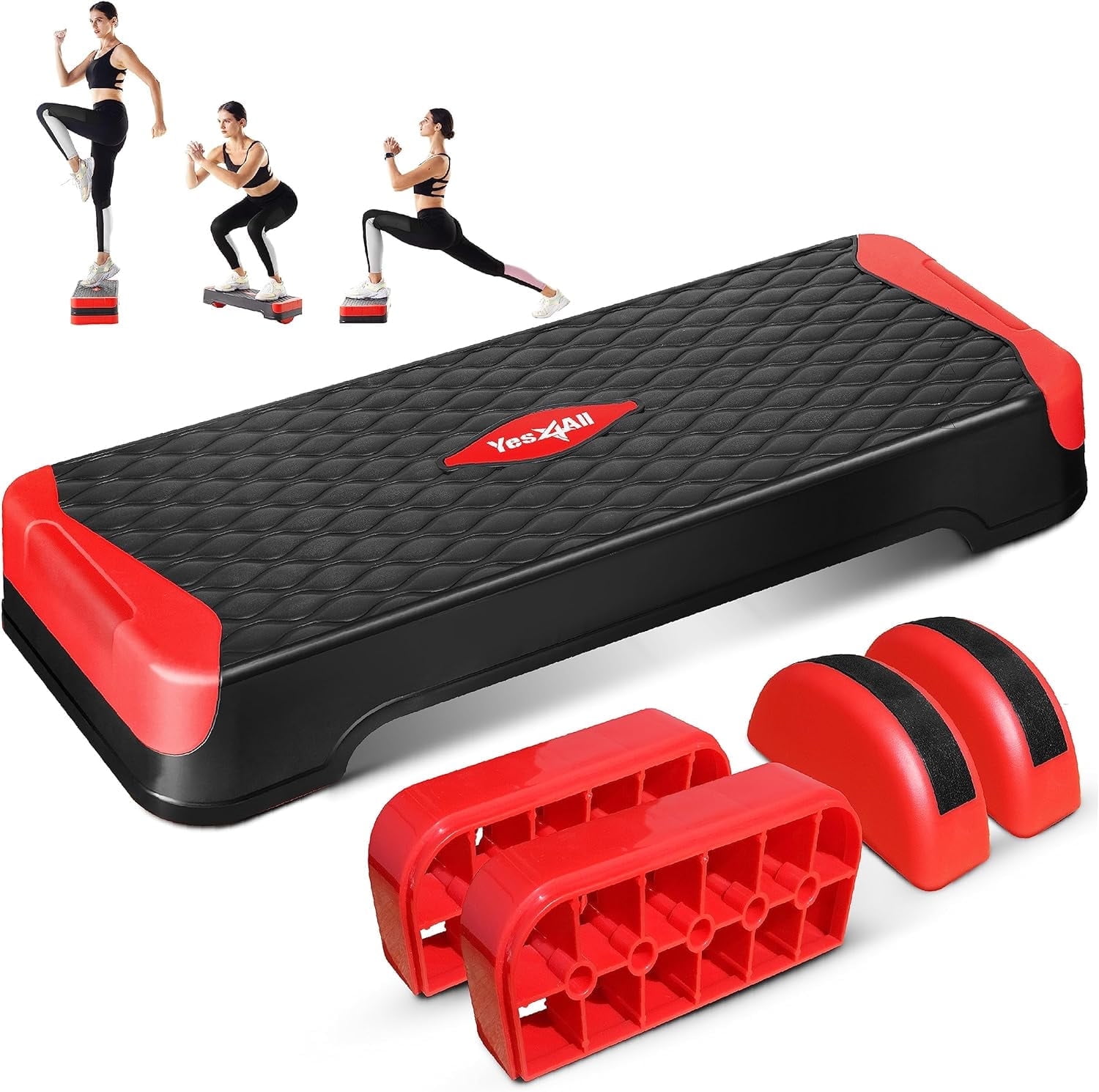 Free Shipping Yes4All Multifunctional Adjustable Aerobic Stepper Extra Half Round Legs for Workout Exercise Red Walmart