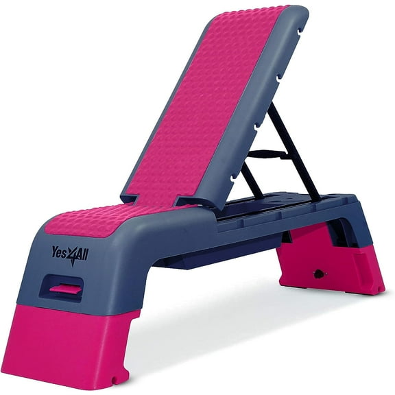 Yes4All Multifunctional Fitness Aerobic Step Platform/Aerobic Deck, Household Step Workout Bench for Home Gym (Hot Pink/Navy Blue)
