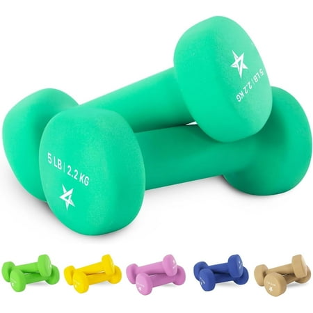 Yes4All Neoprene Coated Dumbbell for Women, 5lbs 2 Pair (Dark Green)