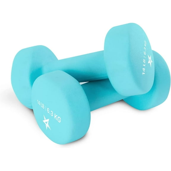 Yes4All Neoprene Coated Dumbbells Hand Weight Sets of 2, Arm Weights For Women - Multiple Weight Options with 15 Colors - Light Blue 14LBS