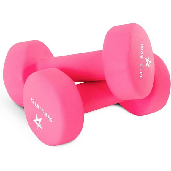 Yes4All Neoprene Coated Dumbbells Hand Weight Sets of 2, Arm Weights For Women - Multiple Weight Options with 15 Colors - Pink 13LBS